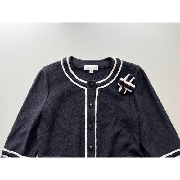 ST JOHN COLLECTION Black Wool Knit Cardigan Jacket, Size 12 - Picture 8 of 13